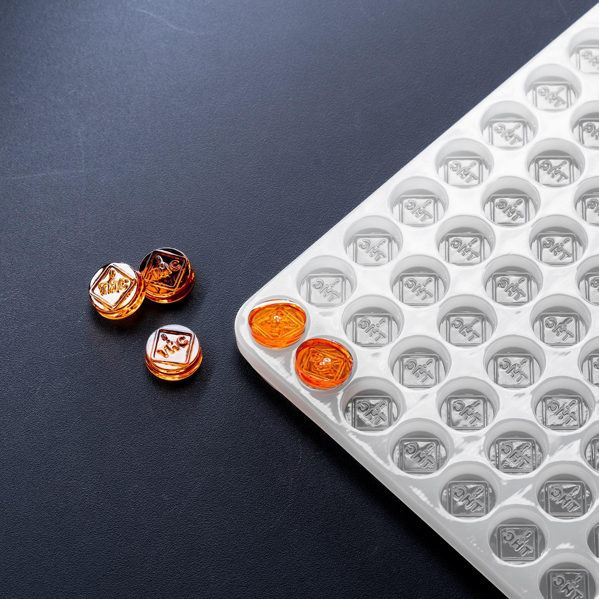 2mLCircleCandyGummyDepositorMoldColoradoOhioFloridaTHCSymbol150Cavities100PercentPlatinumSiliconeOrangeGummies