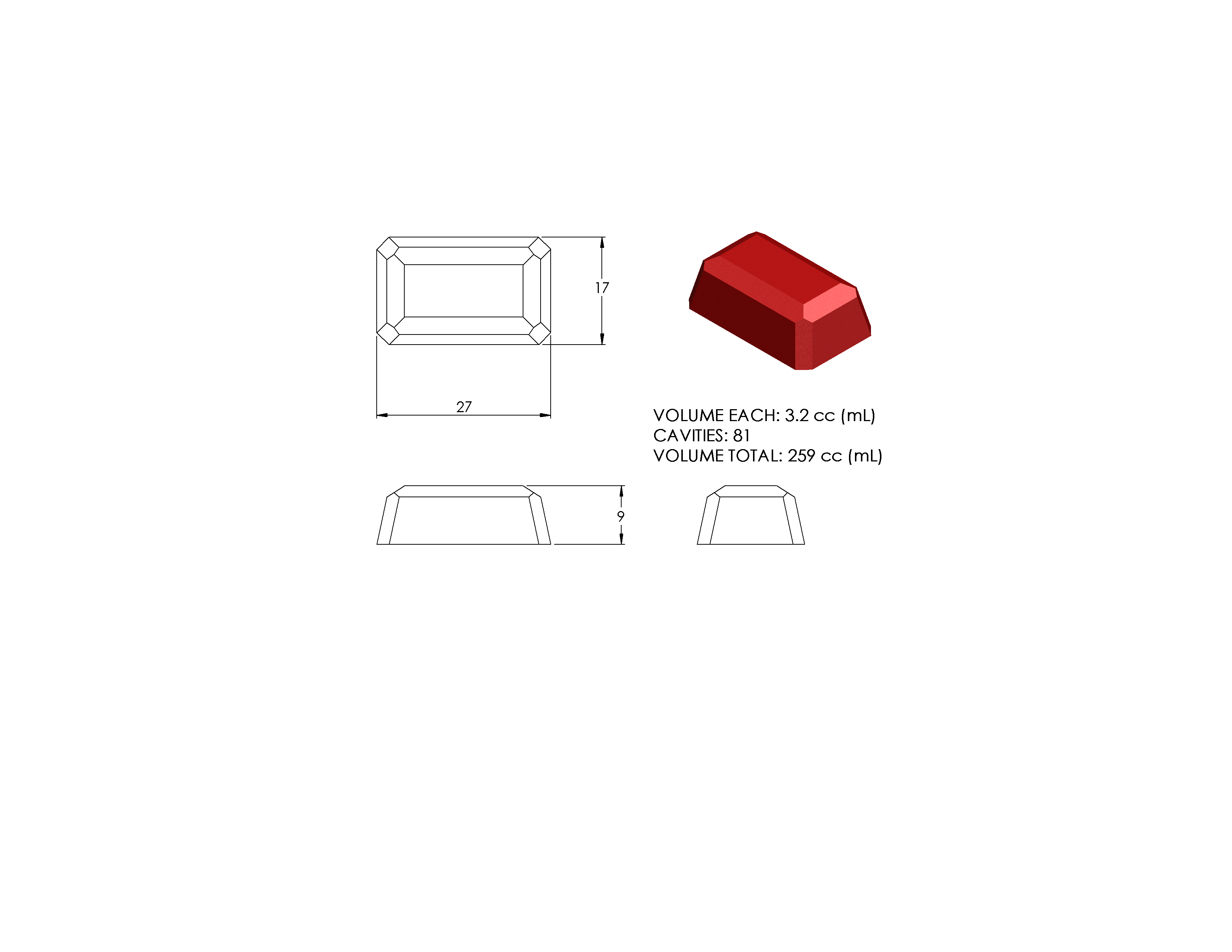 3DDrawingrender3.2mLGemCandyDepositorMold100%PlatinumSilicone81cavities