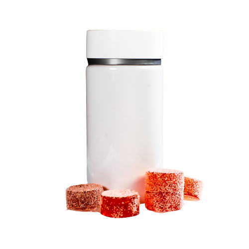 3mLDiscCandyGummyDepositorMoldPlain64Cavities100PercentPlatinumSiliconeOrangeGummiesWhiteTubPackaging