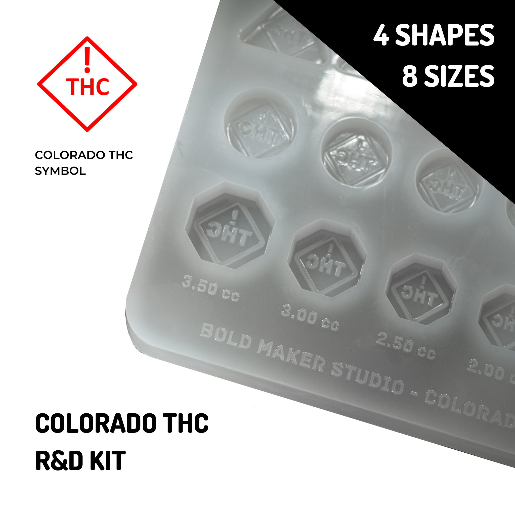 ColoradoTHCSymbolCandyGummyMoldResearchandDevelopmentSampleKitColoradoOhioFlorida100PercentPlatinumSiliconeTextWithMoldDescription