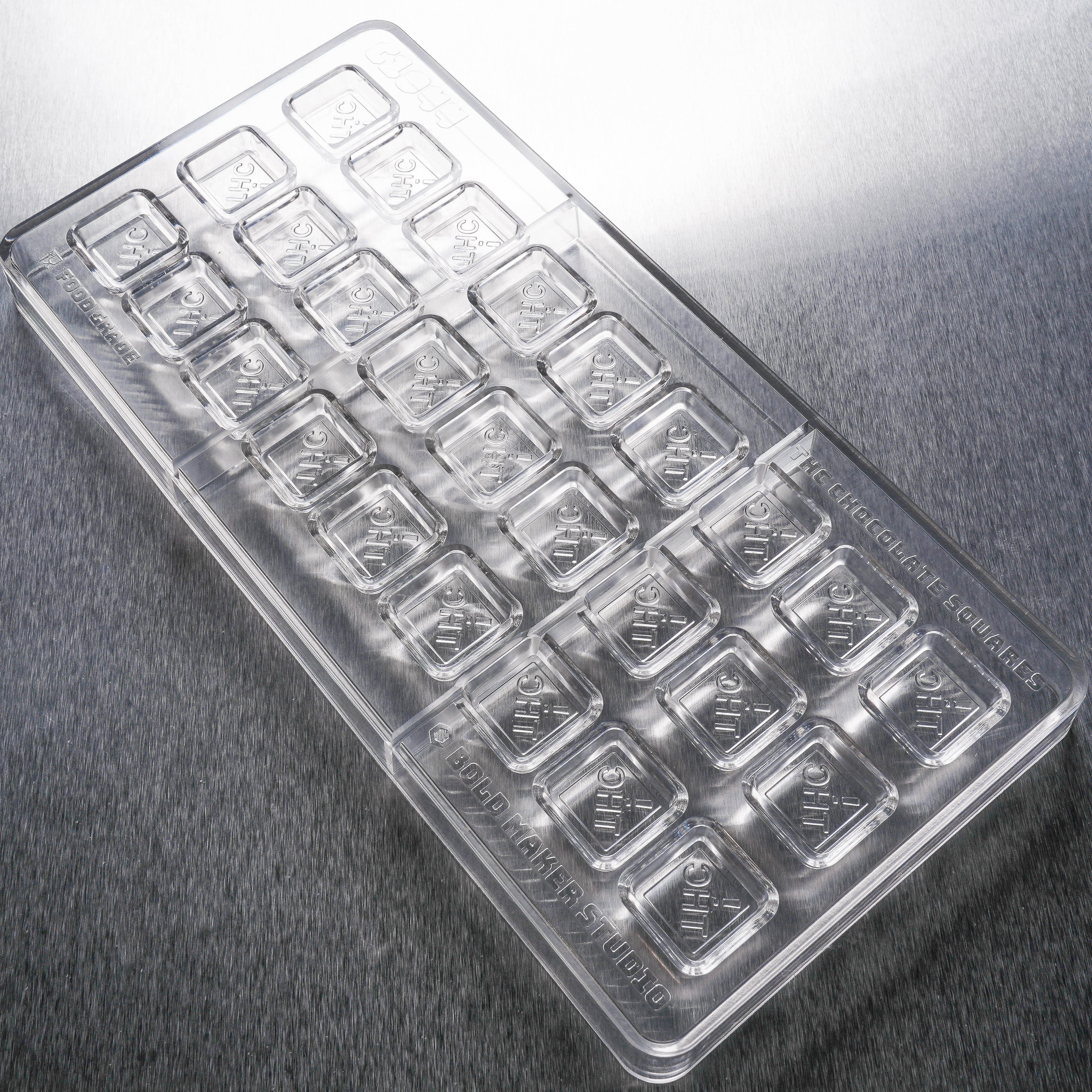 3.38mL Square Chocolates Mold - CO, FL, NM, OH THC Symbol - 27 Cavities - 22920