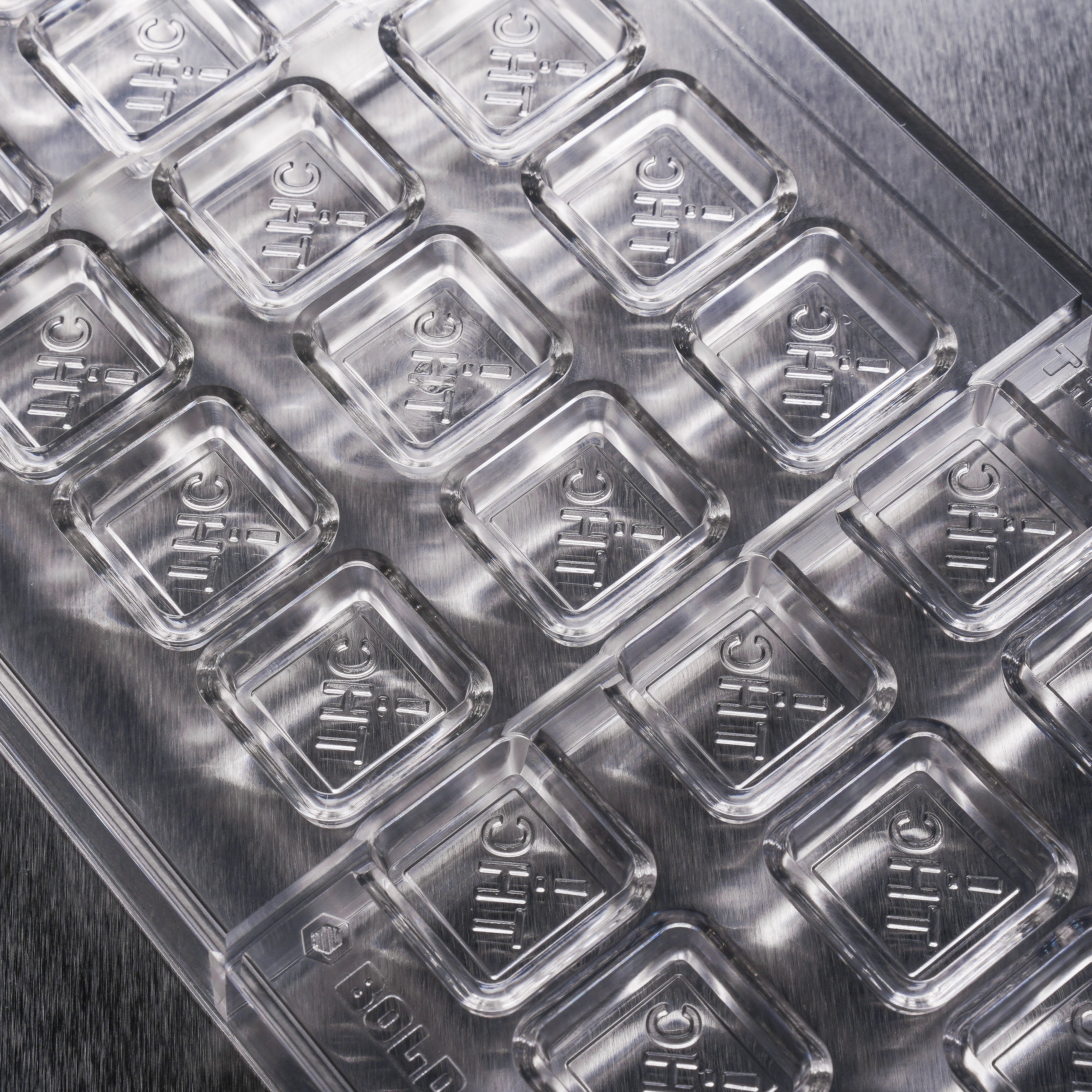 3.38mL Square Chocolates Mold - CO, FL, NM, OH THC Symbol - 27 Cavities - 22920
