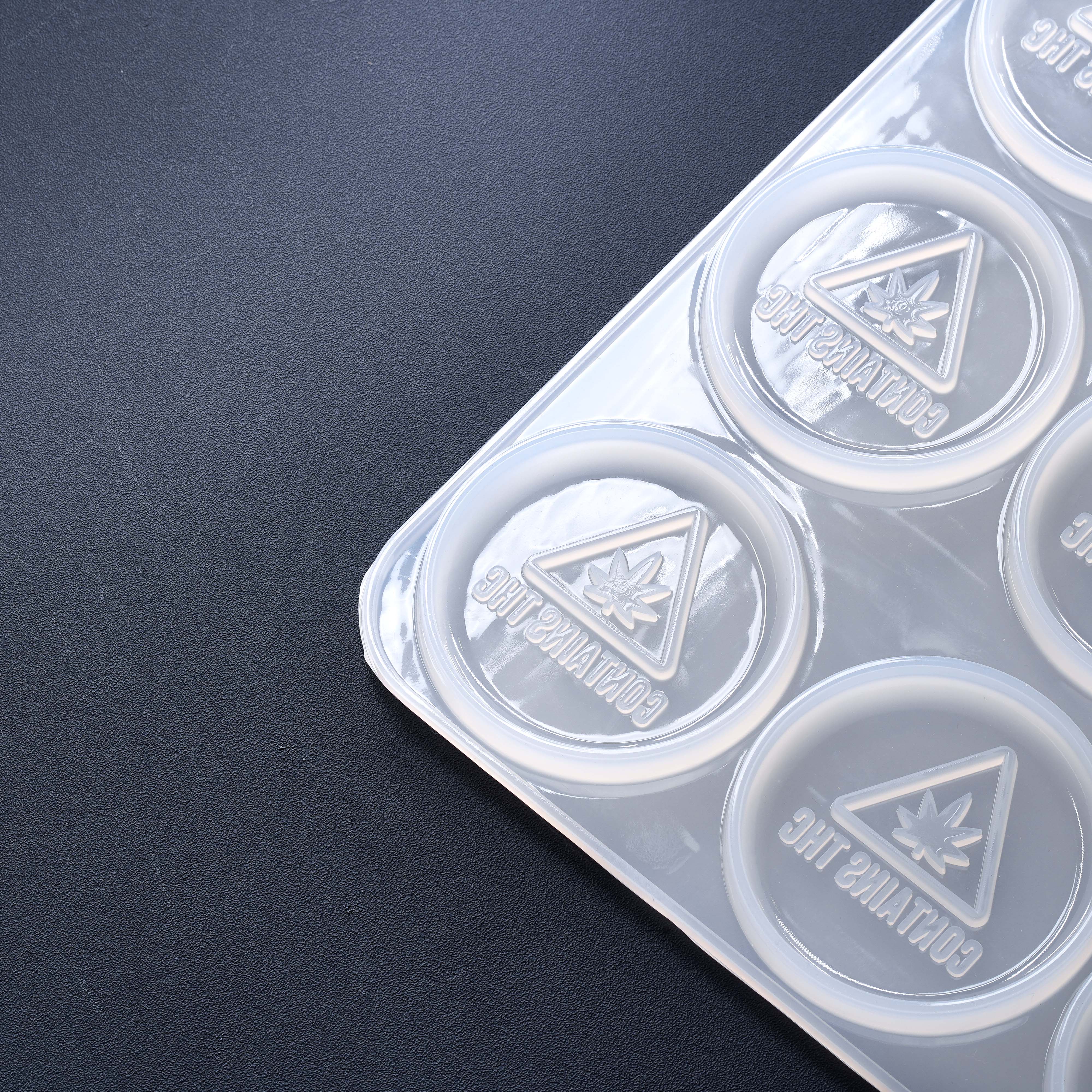 19mL Circle Candy Full Sheet Mold - MA, ME, RI, VT THC Symbol - 40 Cavities - 22138