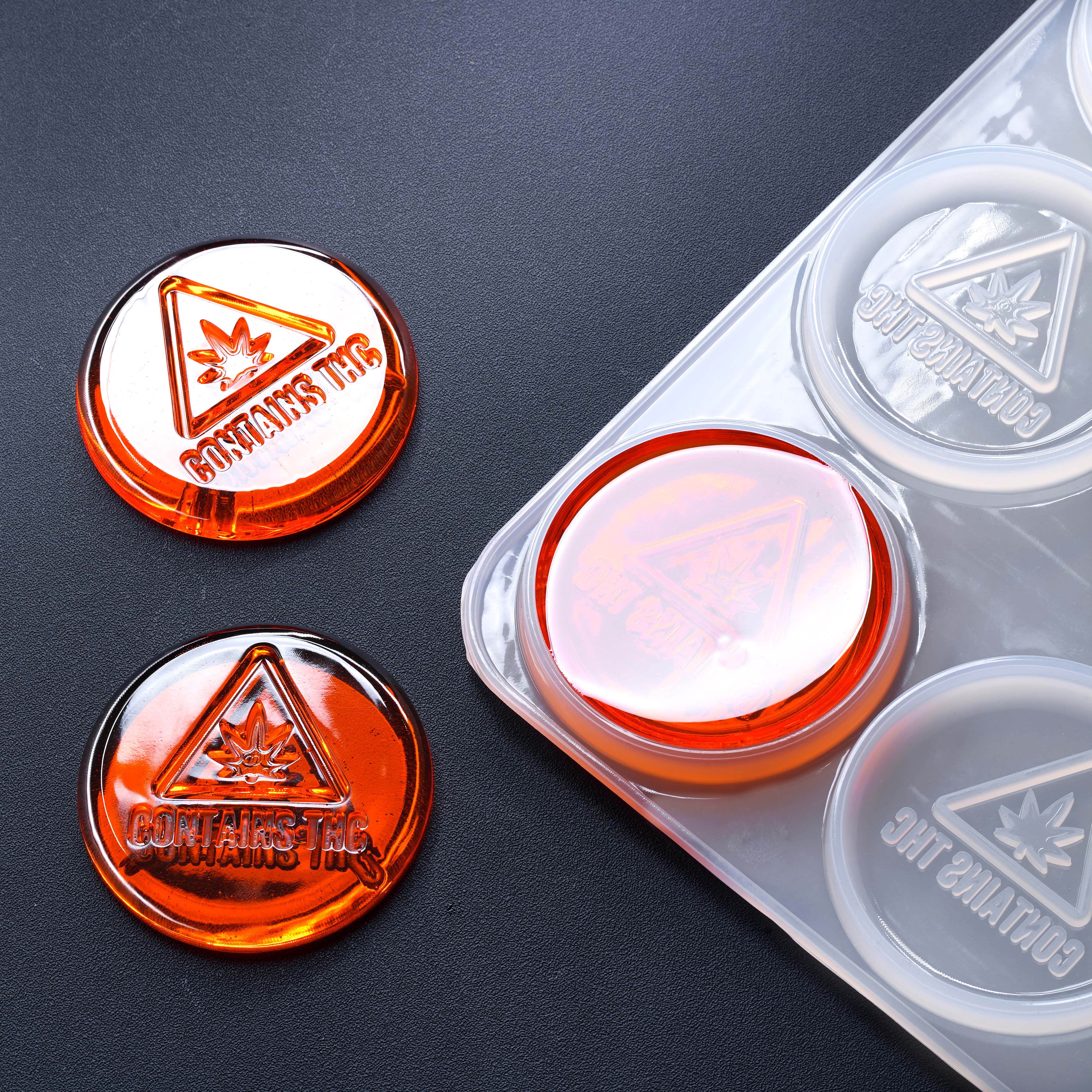 19mL Circle Candy Full Sheet Mold - MA, ME, RI, VT THC Symbol - 40 Cavities - 22138