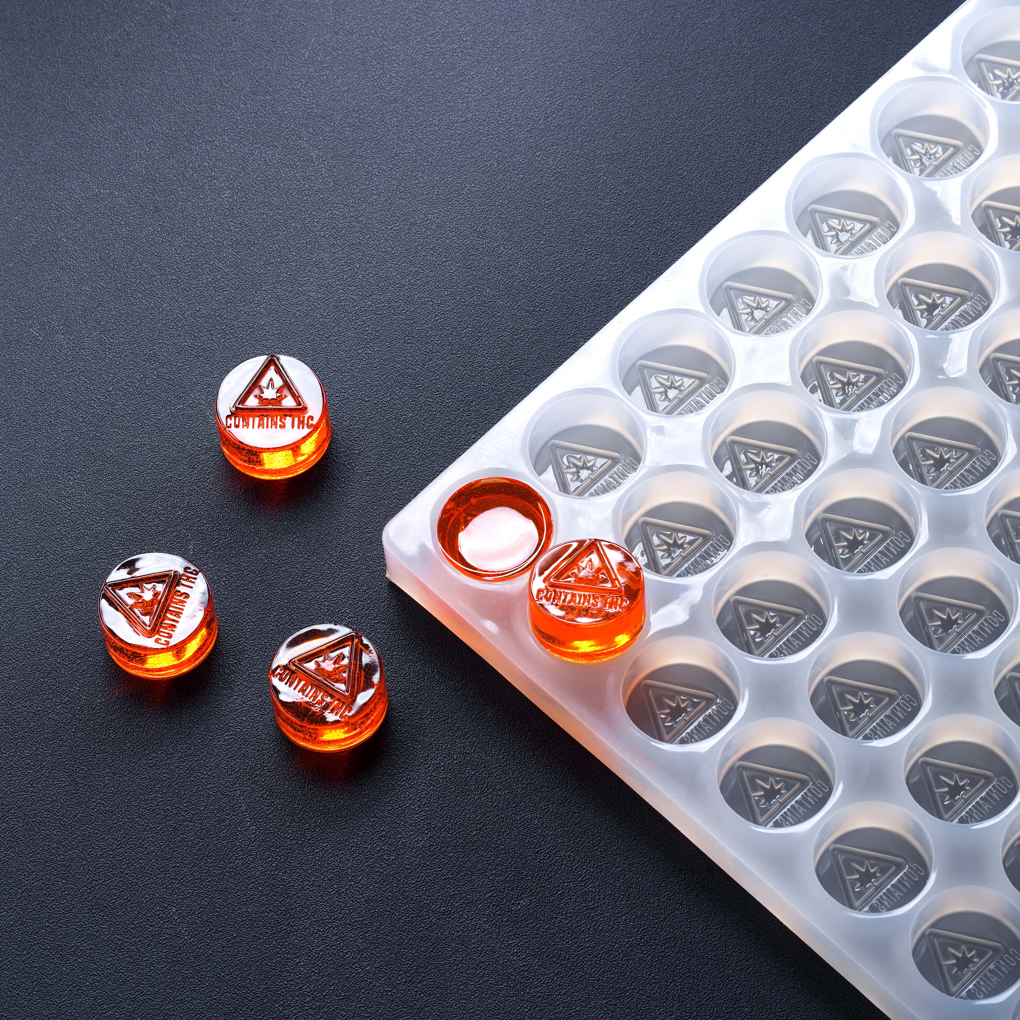 4.83mL Circle Candy Depositor Mold - MA, ME, RI, VT THC Symbol - 154 Cavities - 22019