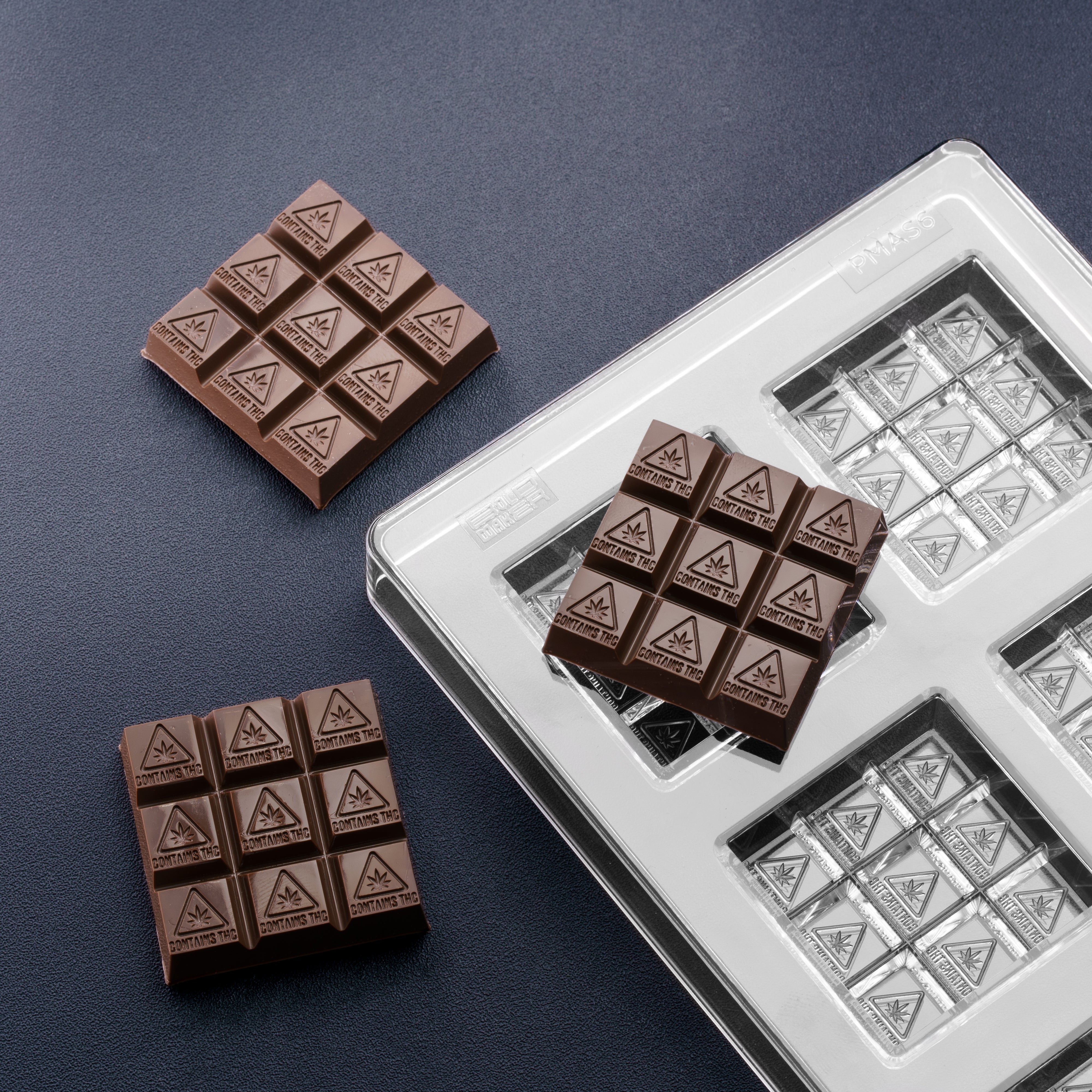 17.8mL 9pc Square Chocolate Bar Mold - MA, ME, RI, VT THC Symbol - 8 Bars - 22908