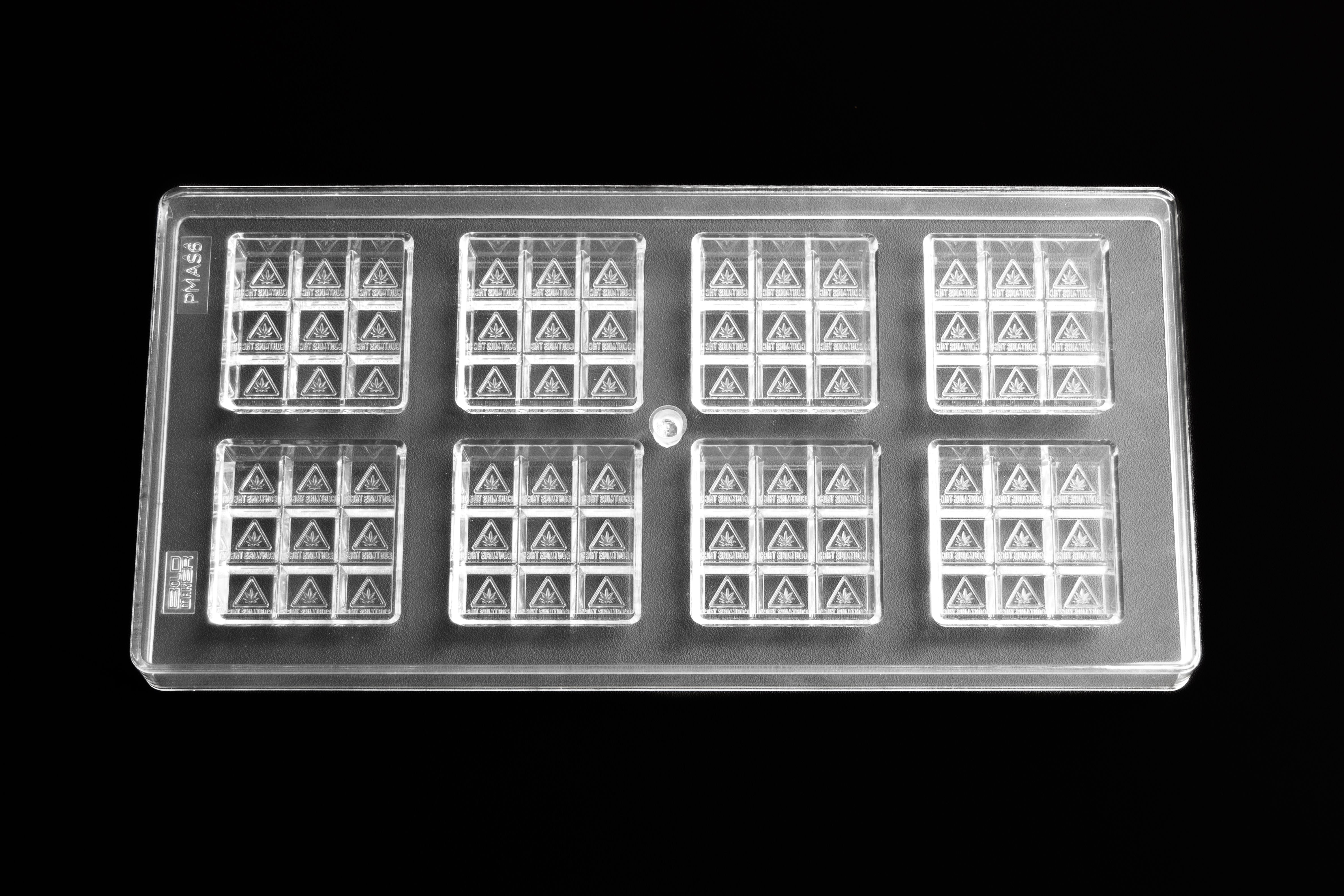 17.8mL 9pc Square Chocolate Bar Mold - MA, ME, RI, VT THC Symbol - 8 Bars - 22908