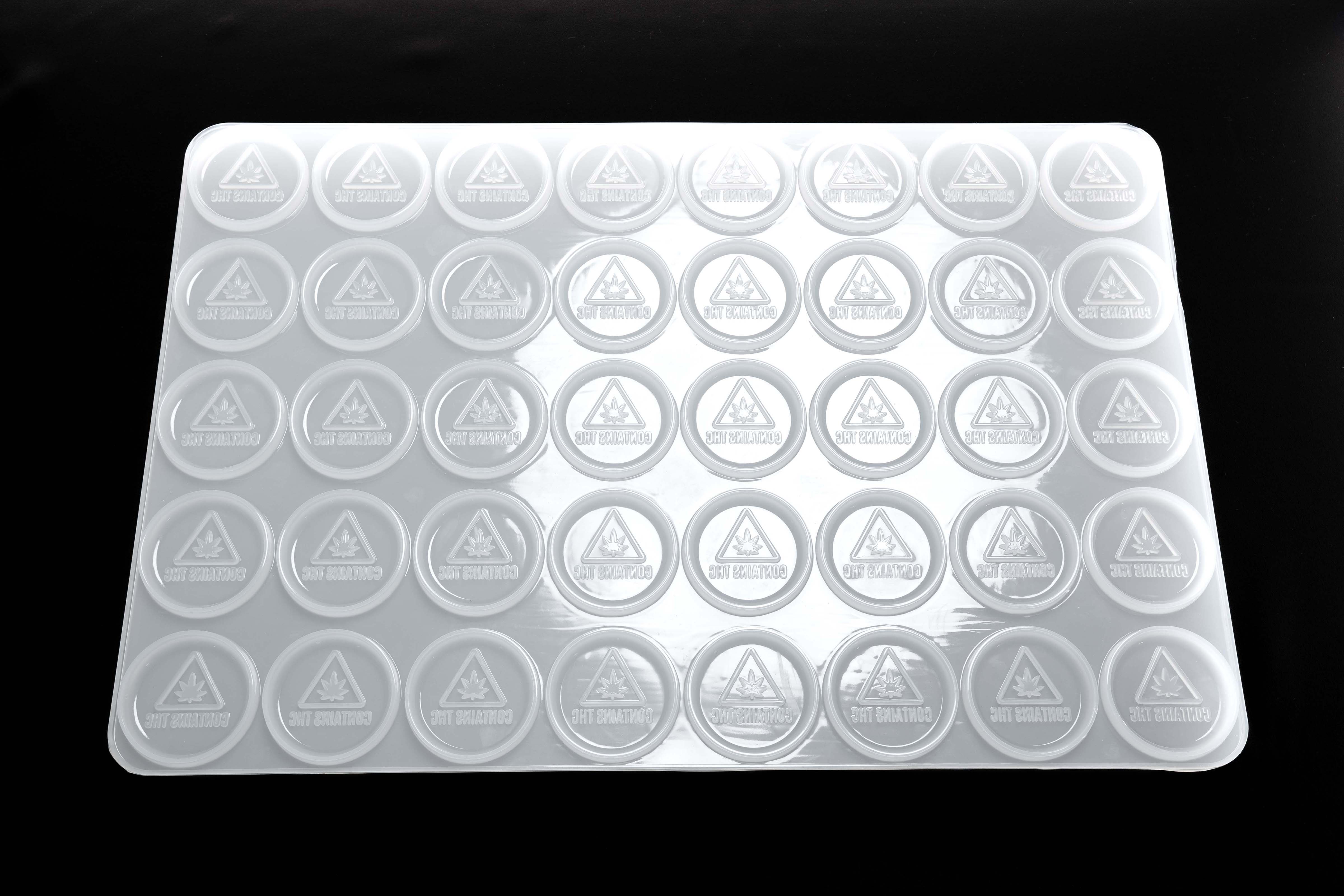 19mL Circle Candy Full Sheet Mold - MA, ME, RI, VT THC Symbol - 40 Cavities - 22138