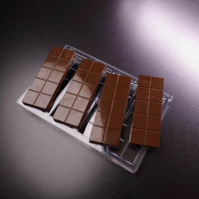 4 Cavity Dubai Chocolate Bar Mold with Chocolate Samples