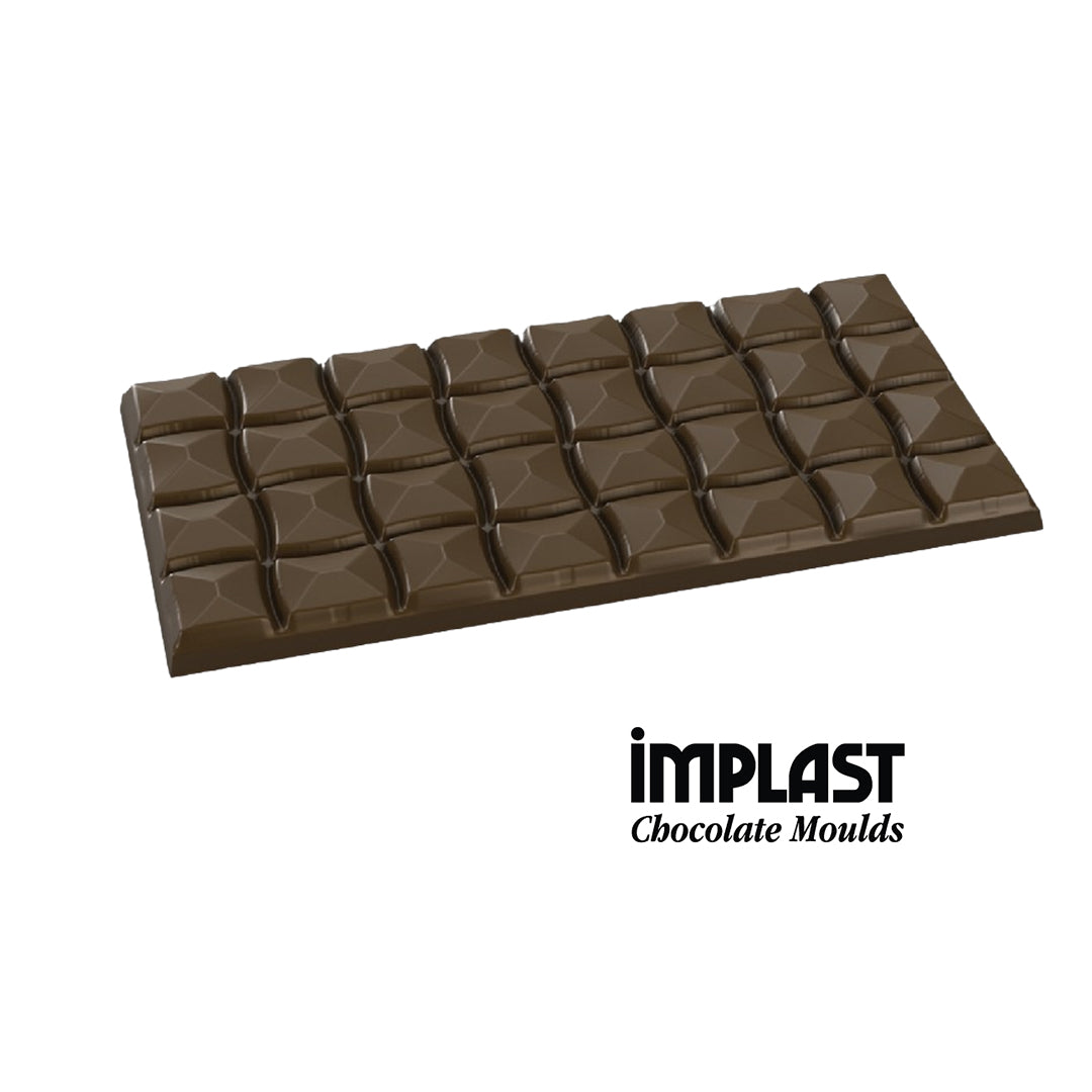 72mL Rectangle Asymmetrical Squares Design Chocolate Bar Mold - 3 Cavities - IM298