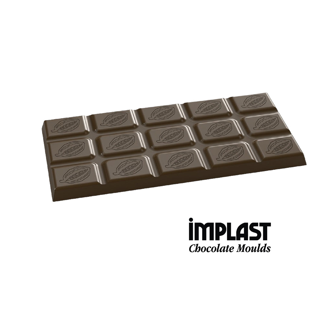 80.8mL Rectangle Cacao Design Chocolate Bar Mold - 3 Cavities - IM483
