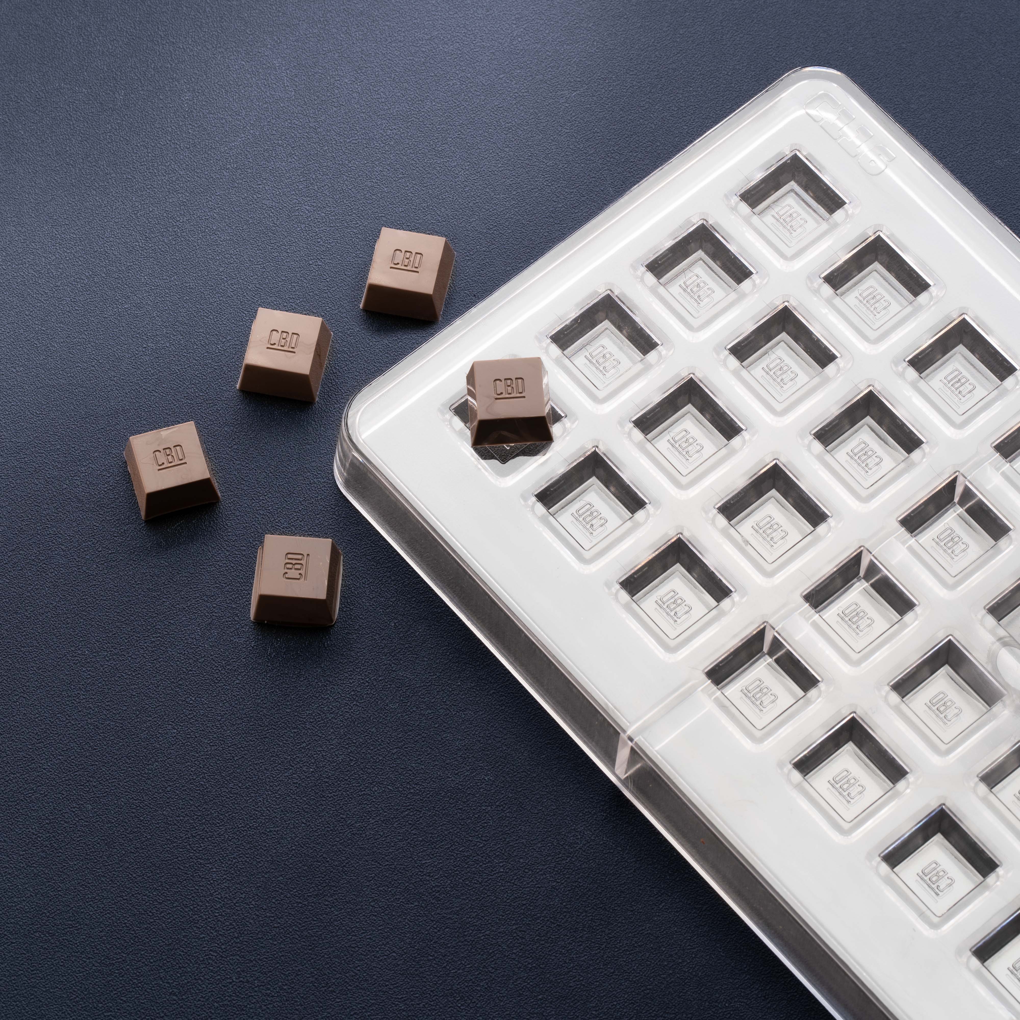 [B-Grade] 1.75mL Square Chocolates Mold - CBD Symbol - Polycarbonate - 40 Cavities - 22898