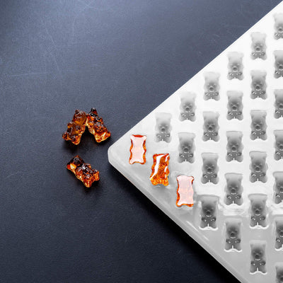 2.5mLGummyBearCandy100percentPlatinumSiliconeMoldPlain143CavitiesOrangeGummies