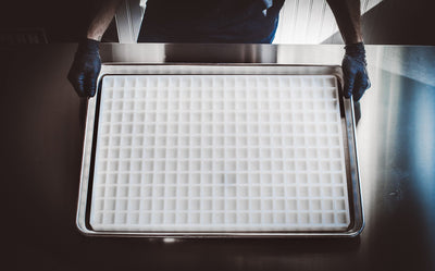 6.8mLBarCandyMoldPlain252Cavities100PercentPlatinumSiliconeFullSheetOnBakingTray