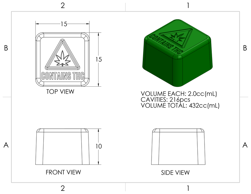 CUBE CANDY SILICONE MOLD - MASS REGULATORY SYMBOL - 216c FOOD GRADE PLATINUM SILICONE