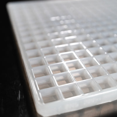 CloseupofCorner2.5mLSquareCandyMoldPlain300Cavities100percentPlatinumSilicone