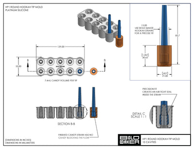 Cylinder Hookah-Pop Tip Hard Candy Mold - Pack of 4 - 40 Cavities - HP1