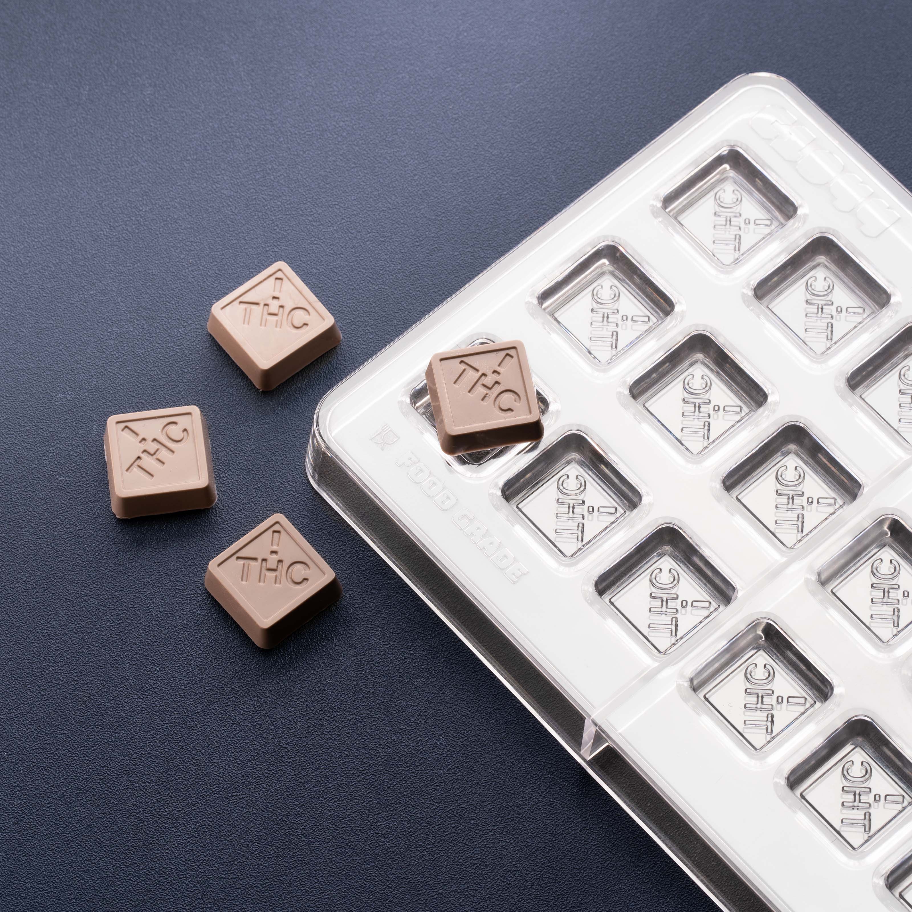 3mL Square Chocolates Mold - CO, FL, NM, OH THC Symbol - 27 Cavities - 22920