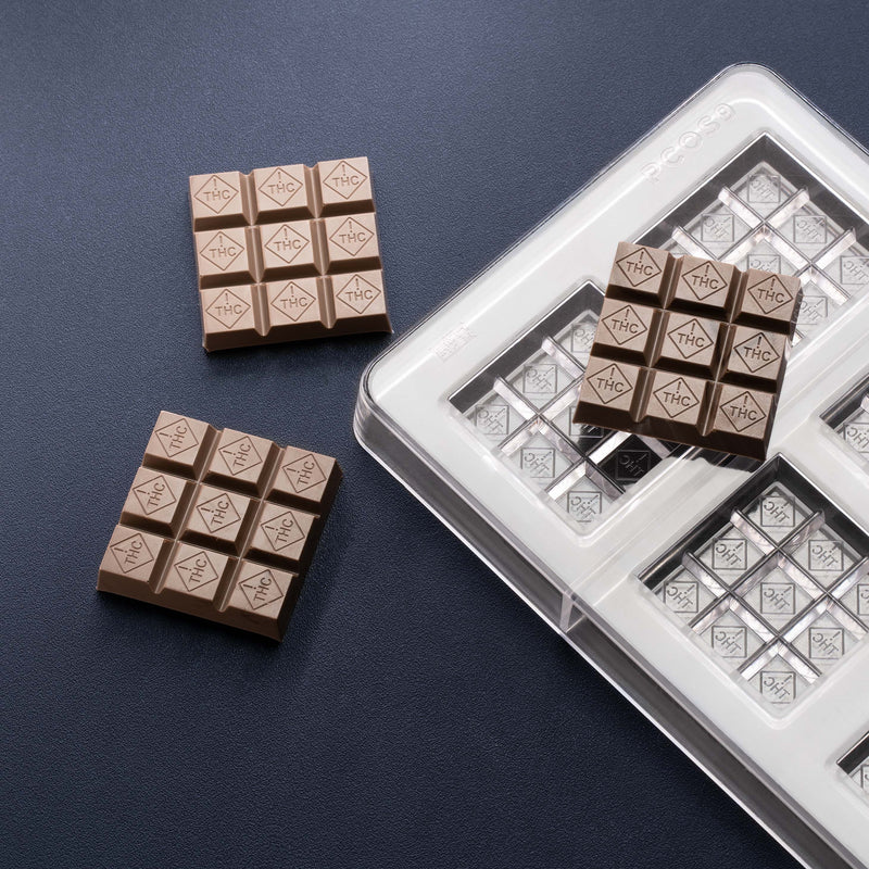 9pc Square Chocolate Bar Mold - CO, FL, NM, OH THC Symbol - Polycarbon
